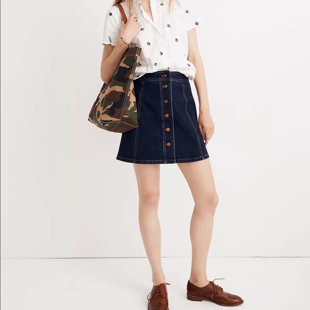 NWT FINAL SALE Stretch Denim A-Line Mini Skirt: Button-Front Edition
